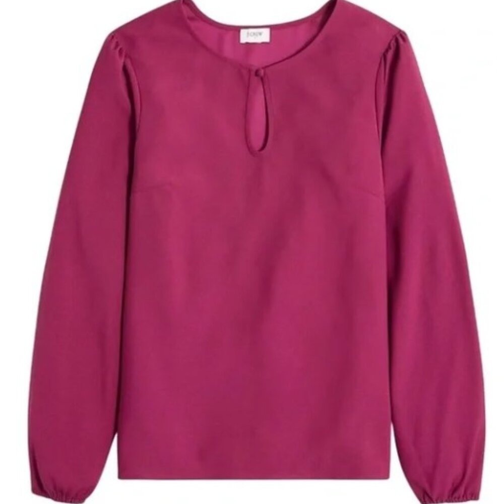 J.Crew Berry Pink Keyhole Long Sleeve Puff Shoulder Preppy Casual Chic Blouse PM